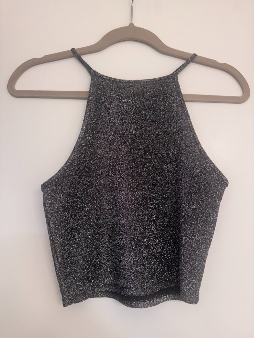 Forever 21 Silver Glitter Knit Cropped Cami Top Crop Black - Picture 6 of 9